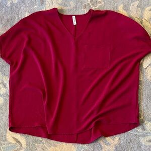 Zenana Outfitters Burgundy V-Neck Blouse